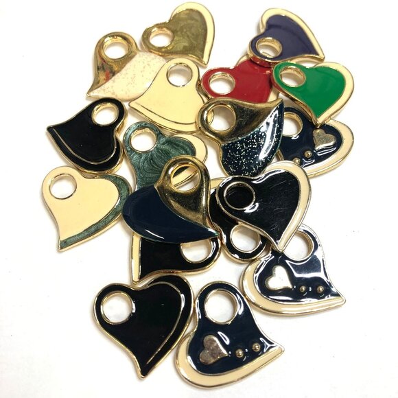 Gold Heart-Shaped Enamel Charms - Mixed Colors Decorative Pendants For DIY Jewel - Picture 3 of 5
